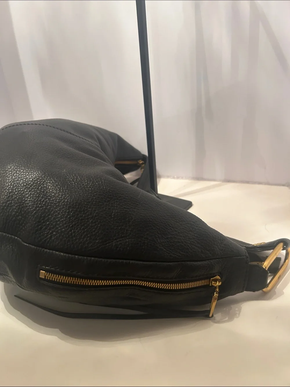New HOBO Black Leather Hobo with Gold-Tone Hardware